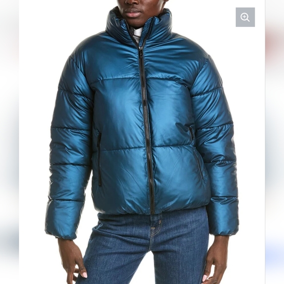 NWT Nicole Miller New York Cropped Puffer Jacker Metallic Blue Varioys Sizes - Picture 2 of 15